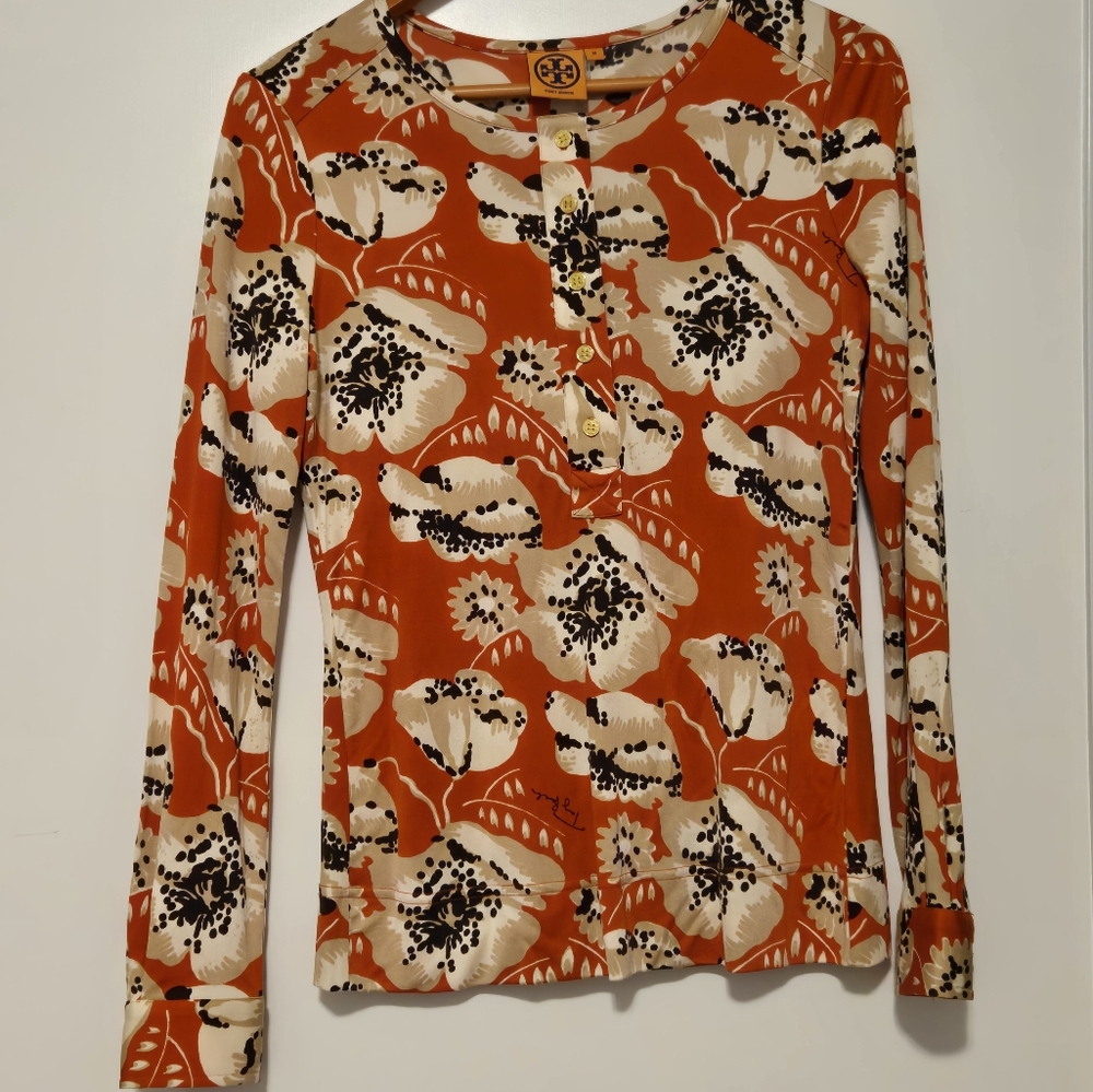 Tory Burch Polka Dot Fabric with Gold Button Silk 100%